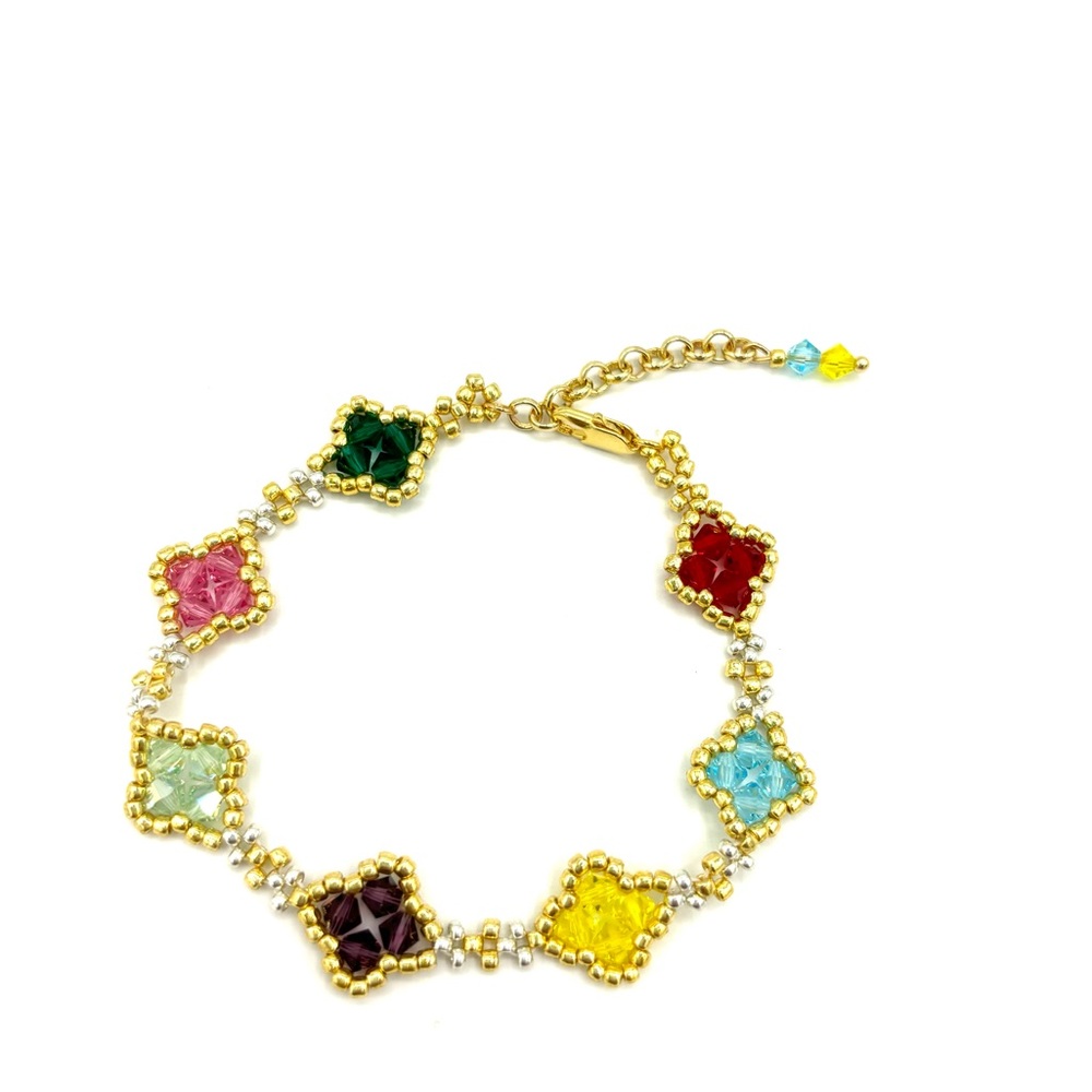 Hand Crafted Colorful Crystal Gold Beaded Bracelet 18k Gold Clasp